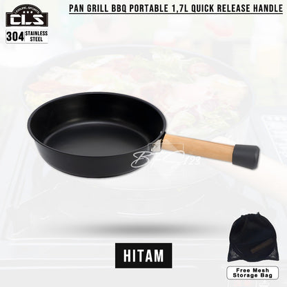 Pan Grill BBQ Portable 21 CM SUS304 Quick Release Handle Plus Storage Bag Anti Lengket
