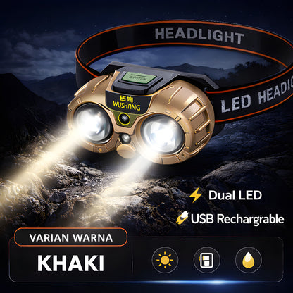 Lampu Senter Kepala Wushang 8619A Sensor Gerak 3 Mode 1200 mAh Headlamp Waterproof USB Type-C