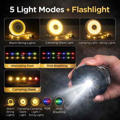 Lampu Camping LED String Light 2 in 1 10M Lampu Tenda Camping Waterproof USB Type C Lampu Hias Outdoor