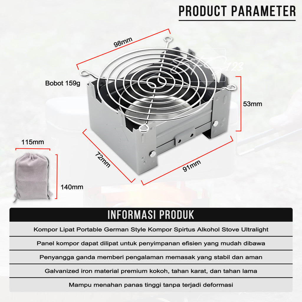 Kompor Lipat Portable German Style Kompor Spirtus Alkohol Stove Ultralight Camping Hiking