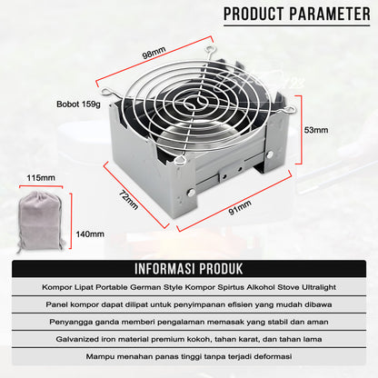 Kompor Lipat Portable German Style Kompor Spirtus Alkohol Stove Ultralight Camping Hiking