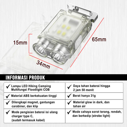 Lampu LED Hiking Camping Multifungsi Daya isi Ulang Port Type C Lampu Topi Floodlight COB