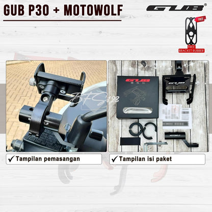 Paket GUB P30 / GUB P30 PRO Phone Holder + Bracket Spion MOTOWOLF ORIGINAL