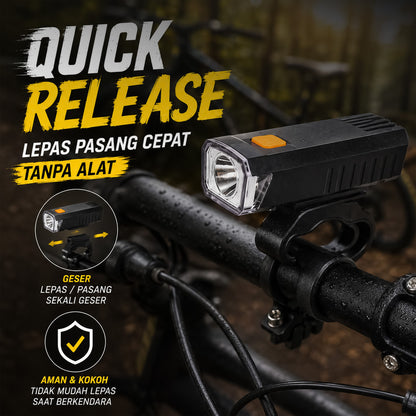 Lampu Sepeda Depan LED HY-2266 1800mAh Type-C Rechargeable Waterproof MTB Road Bike Seli Lipat