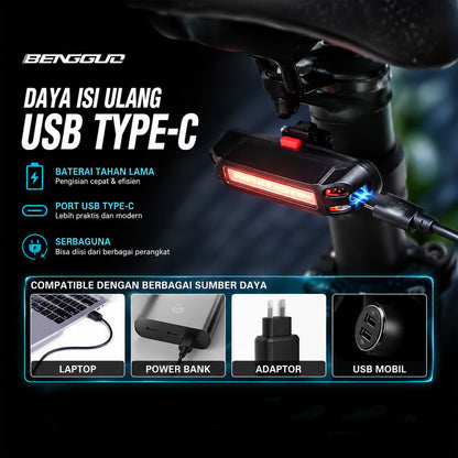 Lampu Belakang Sepeda LED USB Rechargeable 100 Lumens Bengguo BG-602 2 Warna Cahaya Waterproof MTB