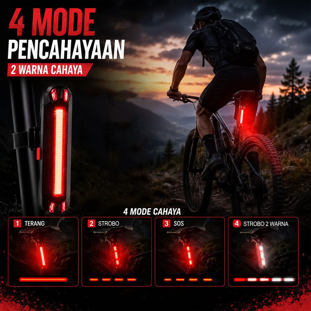 Lampu Belakang Sepeda LED USB Rechargeable 100 Lumens Bengguo BG-602 2 Warna Cahaya Waterproof MTB