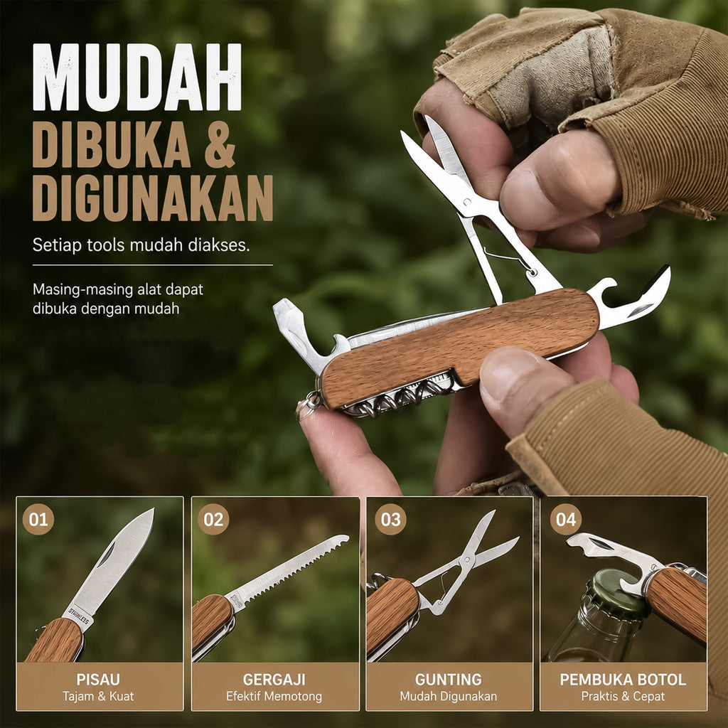 Pisau Lipat Obeng Gunting Tools 11 in 1 Outdoor Multifungsi Mini Folding Knife Tools
