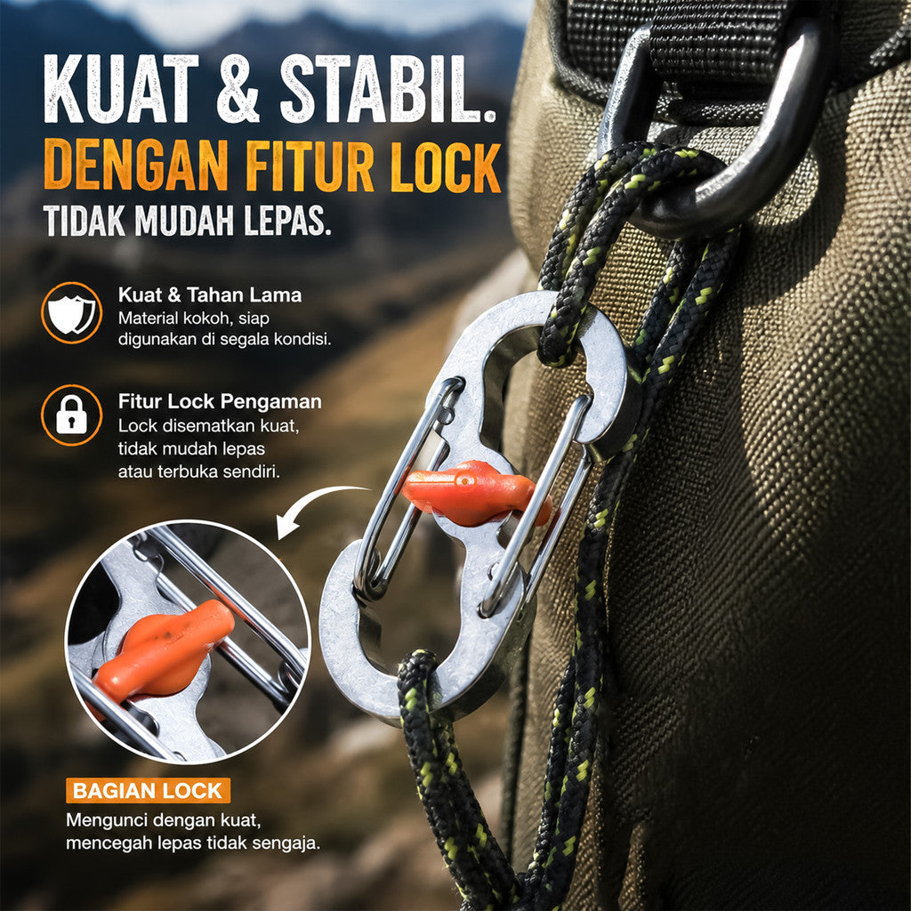 Carabiner Type S Lock Style Metal Stainless Steel S Biner Slide Lock Camping Outdoor