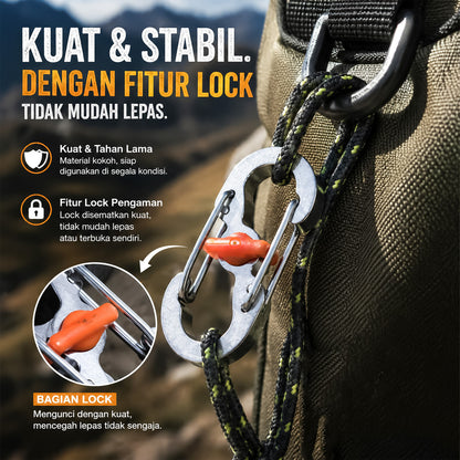 Carabiner Type S Lock Style Metal Stainless Steel S Biner Slide Lock Camping Outdoor