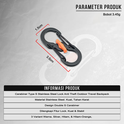 Carabiner Type S Lock Style Metal Stainless Steel S Biner Slide Lock Camping Outdoor