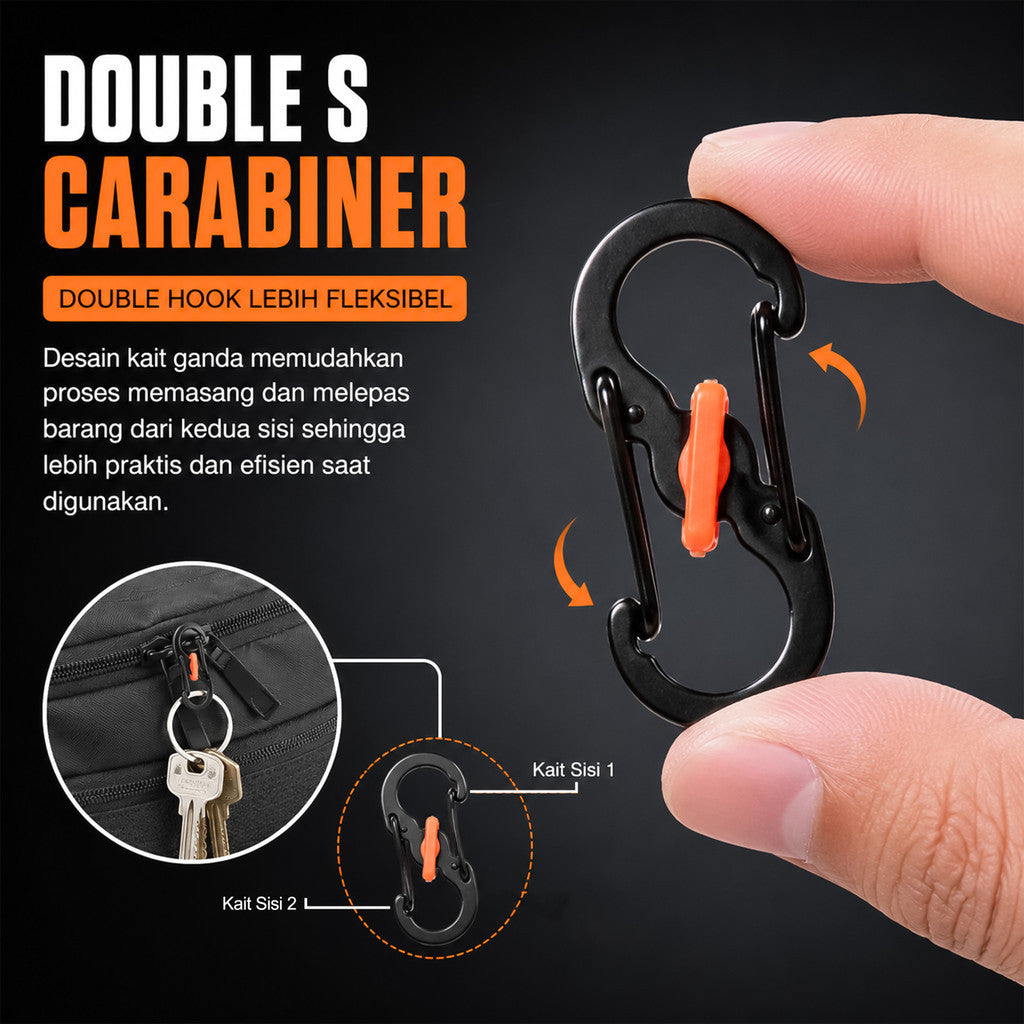 Carabiner Type S Lock Style Metal Stainless Steel S Biner Slide Lock Camping Outdoor