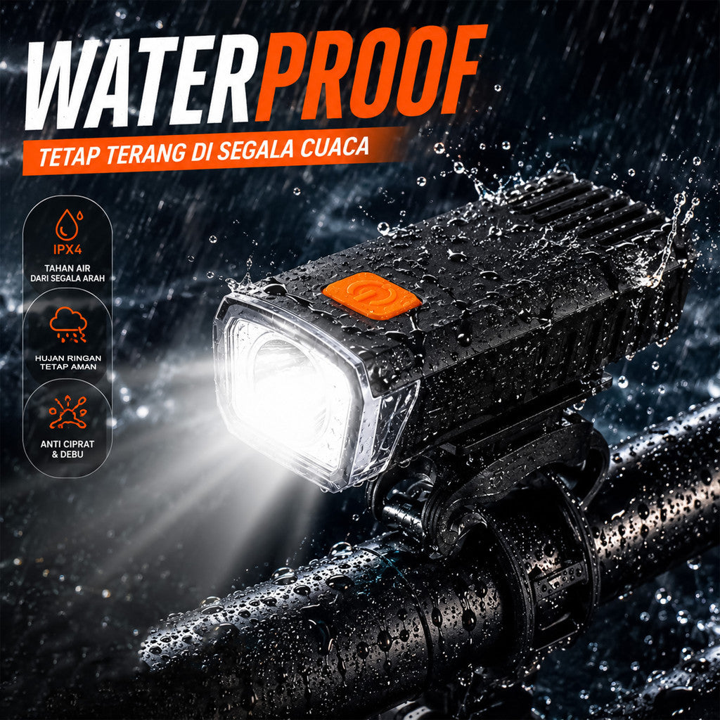 Lampu Sepeda Depan LED HY-2266 1800mAh Type-C Rechargeable Waterproof MTB Road Bike Seli Lipat