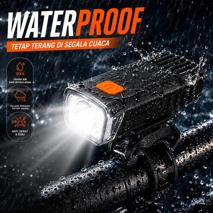 Lampu Sepeda Depan LED HY-2266 1800mAh Type-C Rechargeable Waterproof MTB Road Bike Seli Lipat