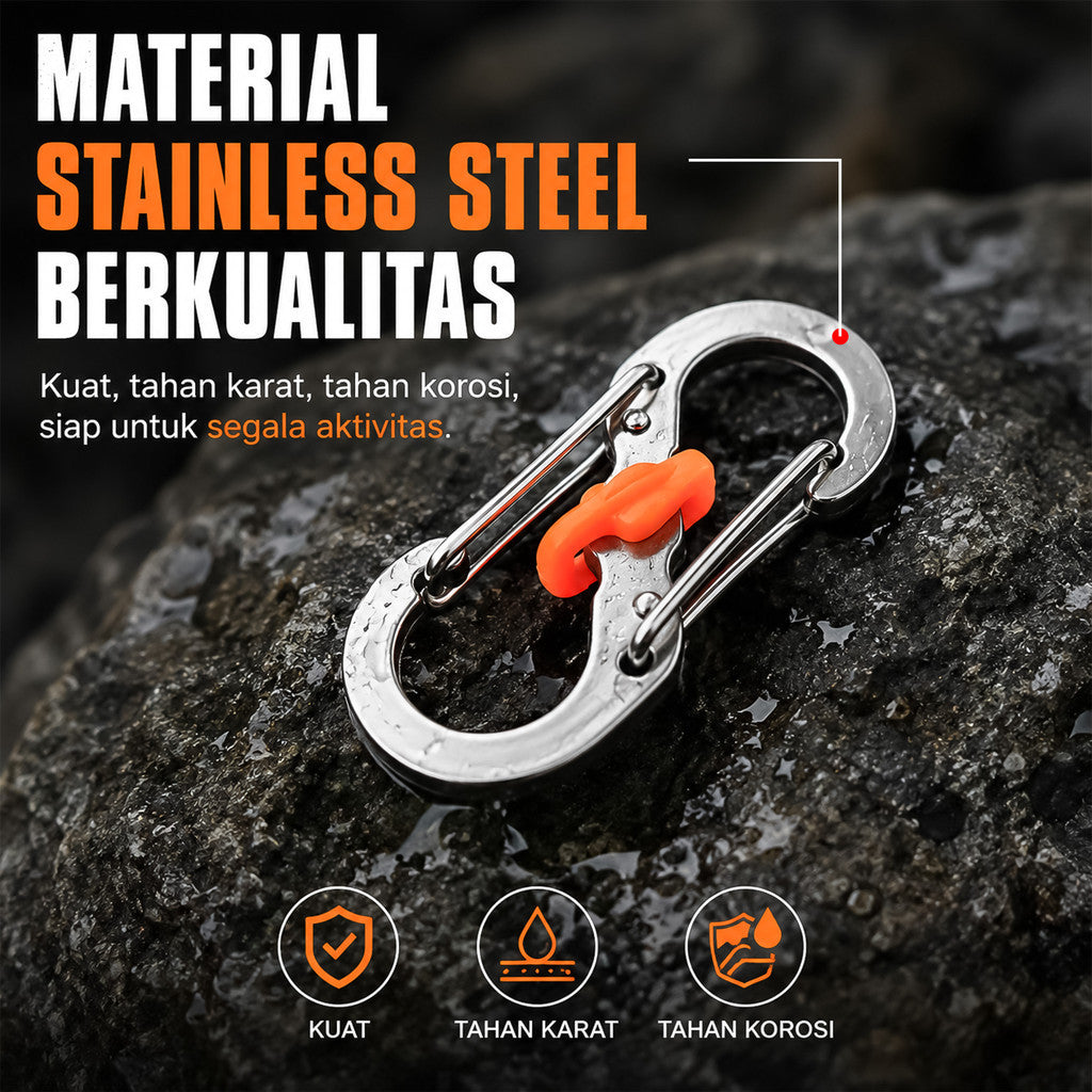 Carabiner Type S Lock Style Metal Stainless Steel S Biner Slide Lock Camping Outdoor