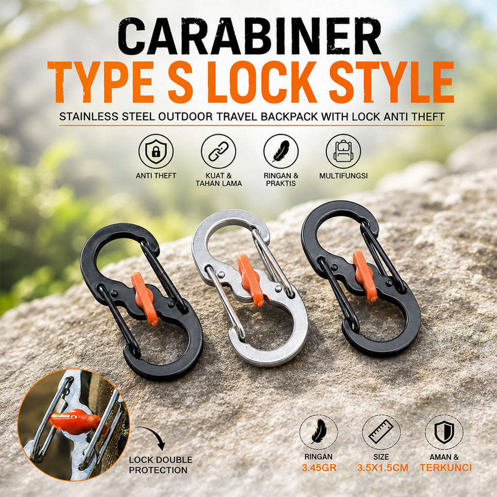 Carabiner Type S Lock Style Metal Stainless Steel S Biner Slide Lock Camping Outdoor