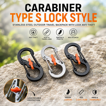 Carabiner Type S Lock Style Metal Stainless Steel S Biner Slide Lock Camping Outdoor