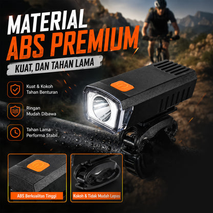 Lampu Sepeda Depan LED HY-2266 1800mAh Type-C Rechargeable Waterproof MTB Road Bike Seli Lipat