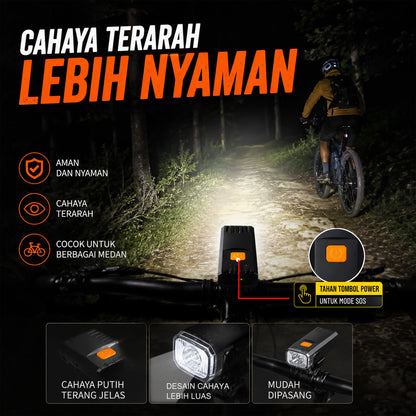 Lampu Sepeda Depan LED HY-2266 1800mAh Type-C Rechargeable Waterproof MTB Road Bike Seli Lipat