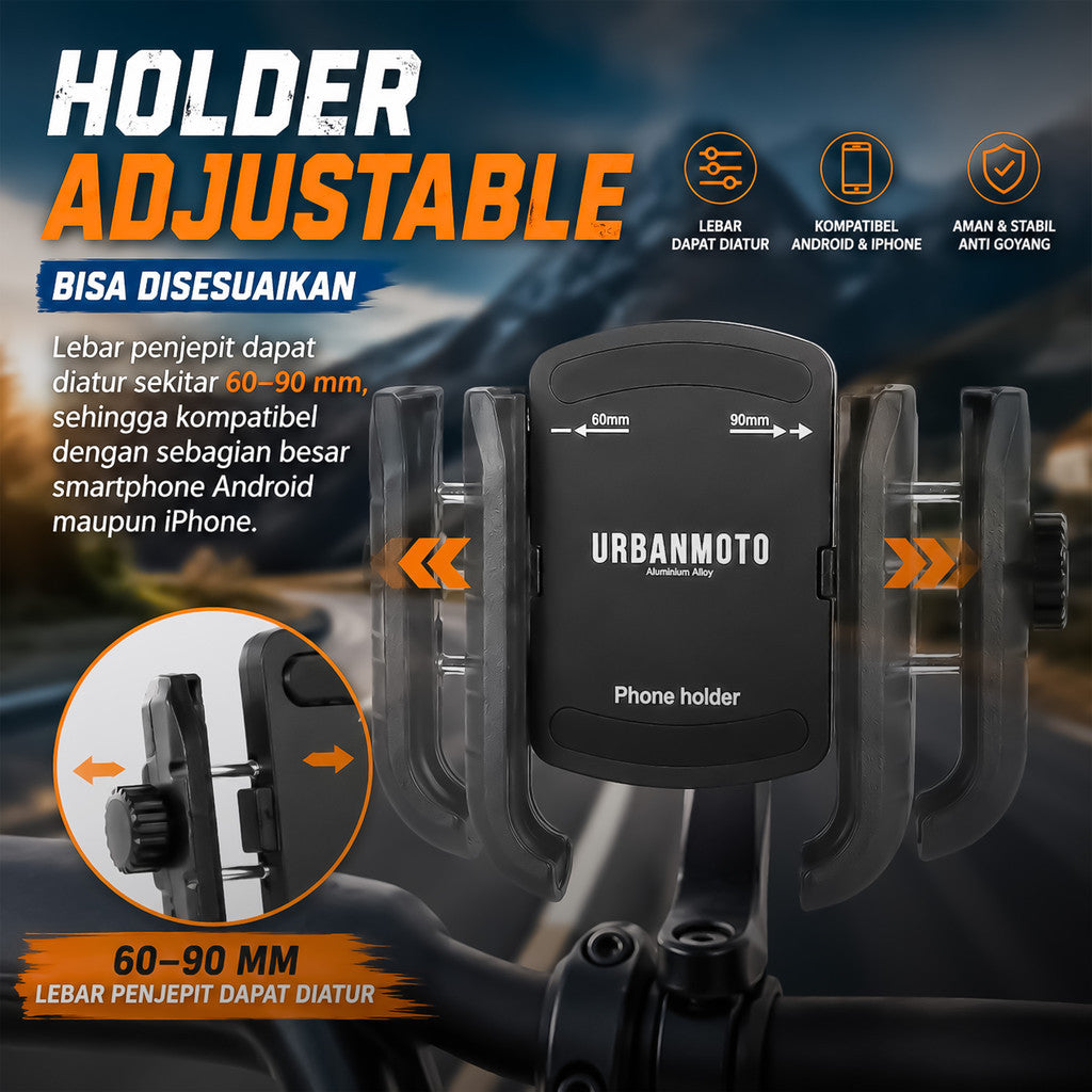 Phone Holder Motor Urbanmoto V5 RD888 Anti Getar Quick Release Rotate Ball Bracket Spion Stang
