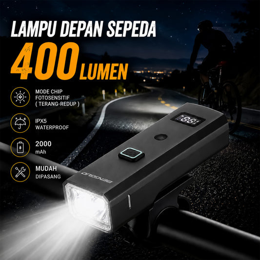 Lampu Depan Sepeda Smart Sensor BG-1938 400 Lumens Type-C 2000mAh Waterproof MTB Roadbike