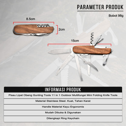 Pisau Lipat Obeng Gunting Tools 11 in 1 Outdoor Multifungsi Mini Folding Knife Tools