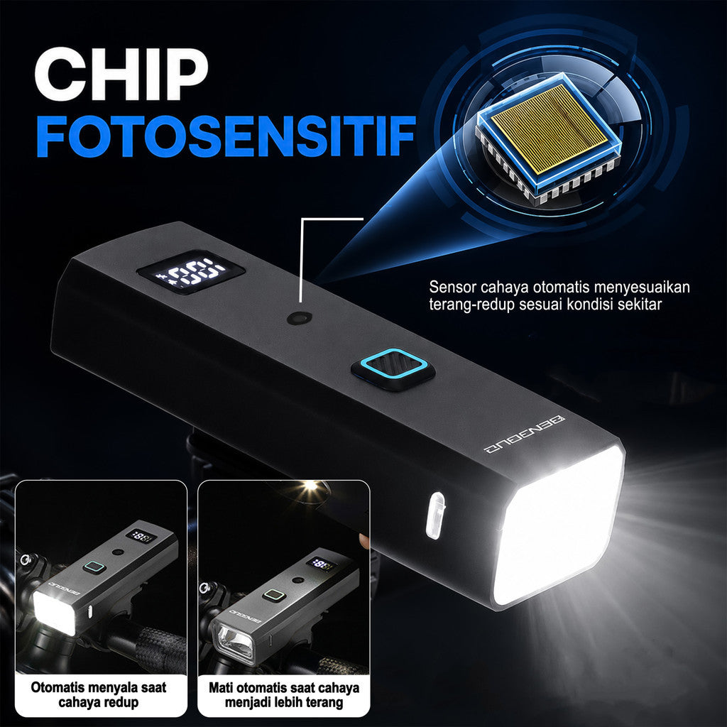 Lampu Depan Sepeda Smart Sensor BG-1938 400 Lumens Type-C 2000mAh Waterproof MTB Roadbike