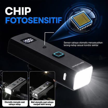 Lampu Depan Sepeda Smart Sensor BG-1938 400 Lumens Type-C 2000mAh Waterproof MTB Roadbike