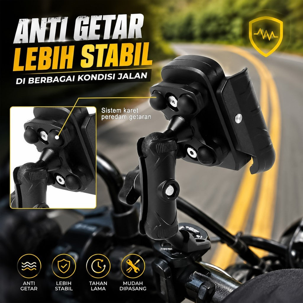 Phone Holder Motor Anti Getar Urbanmoto V6 RXD Quick Release Rotate Ball Full Aluminium Aloy Bracket Spion Stang