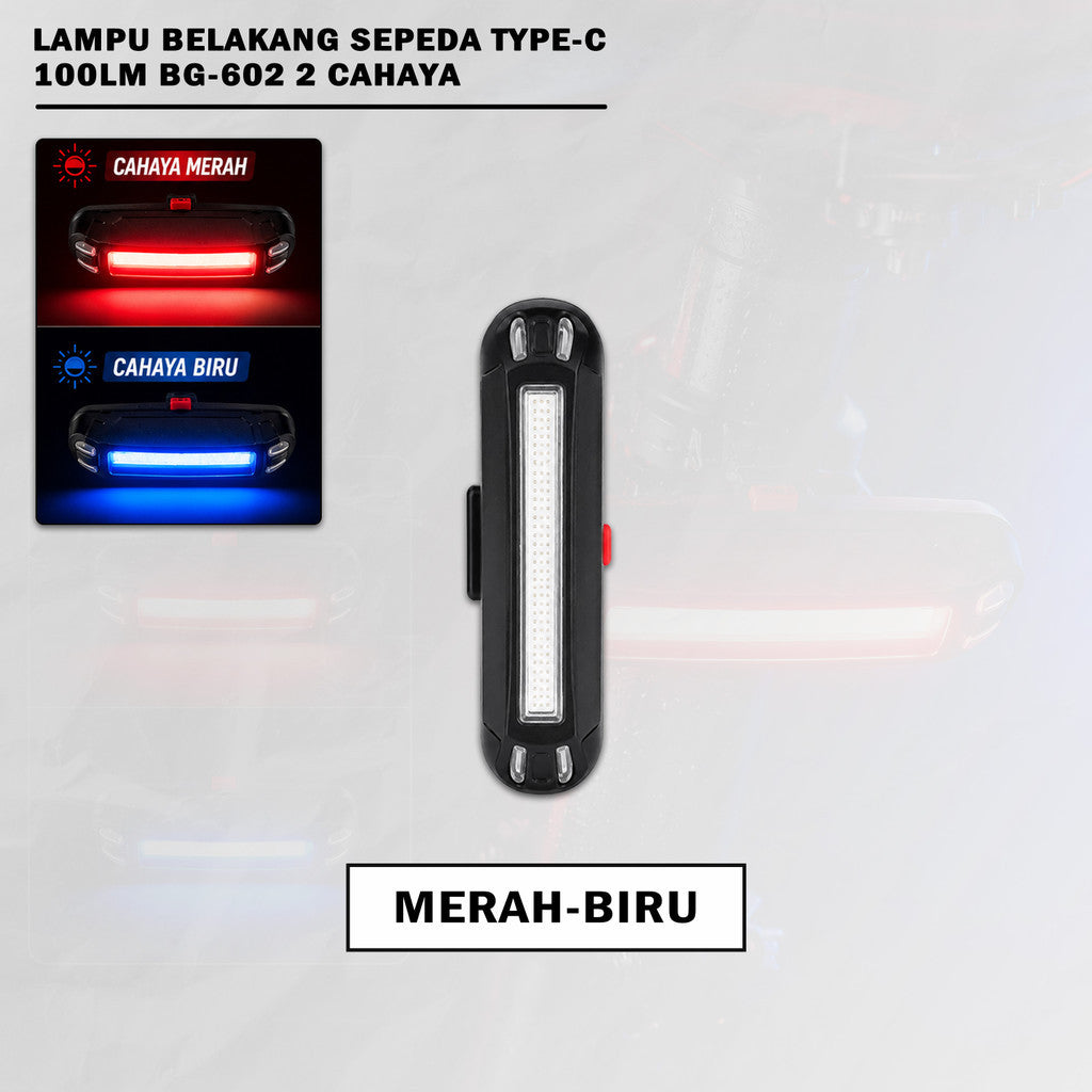 Lampu Belakang Sepeda LED USB Rechargeable 100 Lumens Bengguo BG-602 2 Warna Cahaya Waterproof MTB