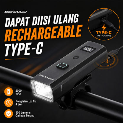 Lampu Depan Sepeda Smart Sensor BG-1938 400 Lumens Type-C 2000mAh Waterproof MTB Roadbike