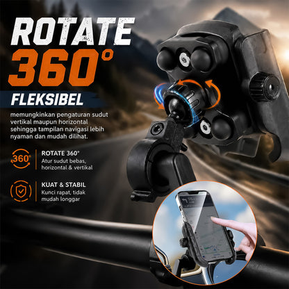 Phone Holder Motor Urbanmoto V5 RD888 Anti Getar Quick Release Rotate Ball Bracket Spion Stang