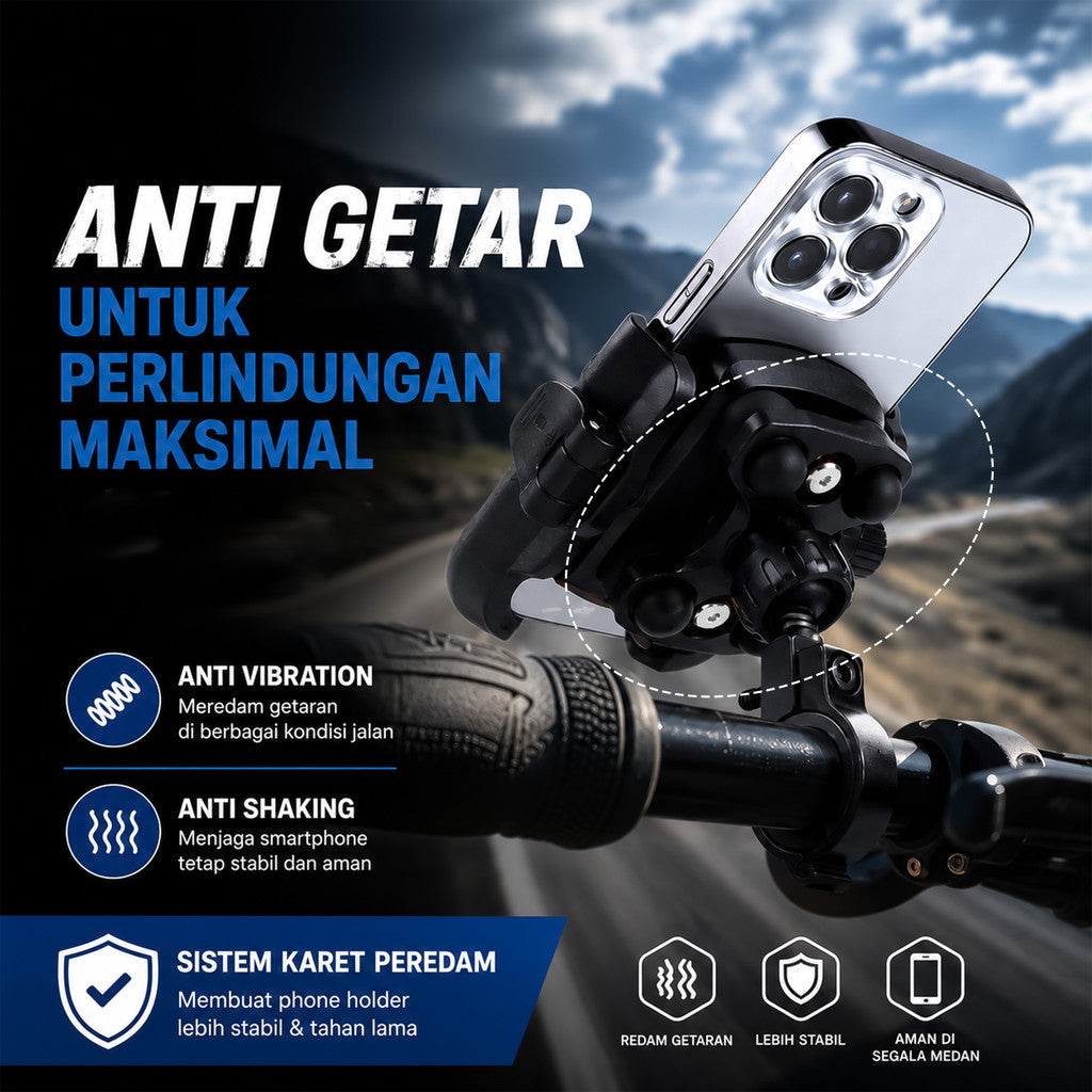 Phone Holder Motor Urbanmoto V5 RD888 Anti Getar Quick Release Rotate Ball Bracket Spion Stang