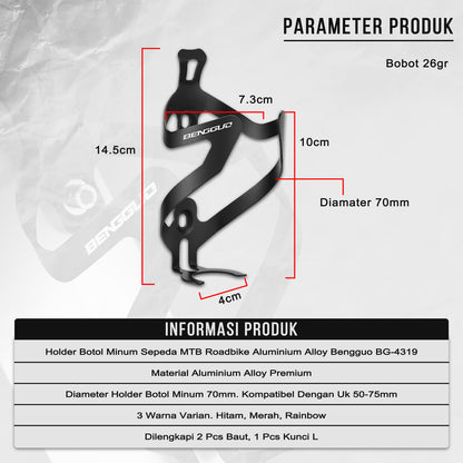 Holder Botol Minum Sepeda MTB Roadbike Aluminium Alloy Bengguo BG-4319 Free 2 Pcs Baut + Kunci L