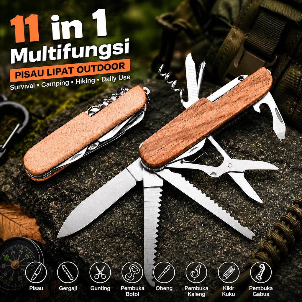 Pisau Lipat Obeng Gunting Tools 11 in 1 Outdoor Multifungsi Mini Folding Knife Tools