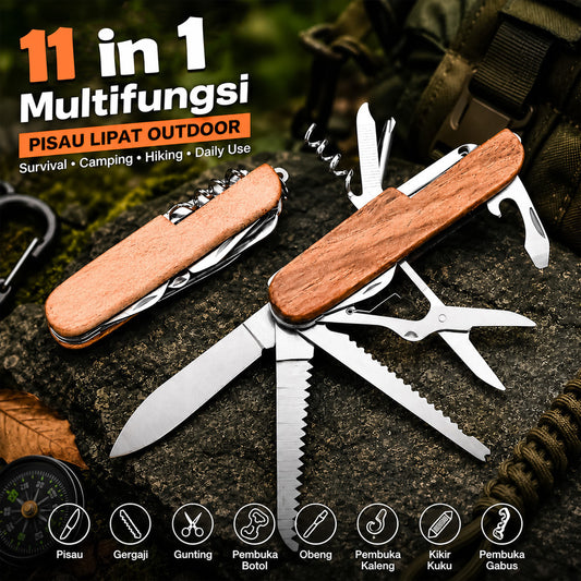 Pisau Lipat Obeng Gunting Tools 11 in 1 Outdoor Multifungsi Mini Folding Knife Tools