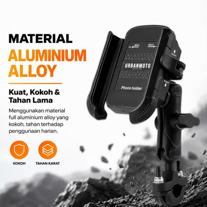 Phone Holder Motor Anti Getar Urbanmoto V6 RXD Quick Release Rotate Ball Full Aluminium Aloy Bracket Spion Stang