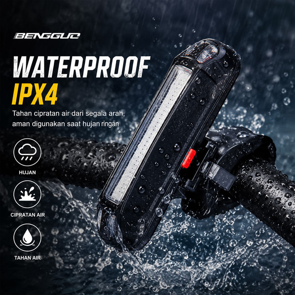 Lampu Belakang Sepeda LED USB Rechargeable 100 Lumens Bengguo BG-602 2 Warna Cahaya Waterproof MTB