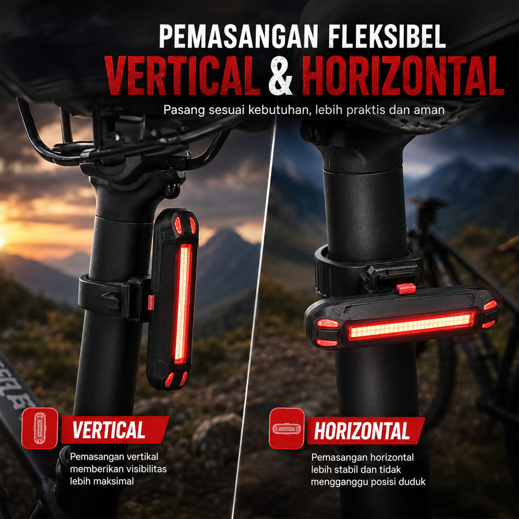 Lampu Belakang Sepeda LED USB Rechargeable 100 Lumens Bengguo BG-602 2 Warna Cahaya Waterproof MTB