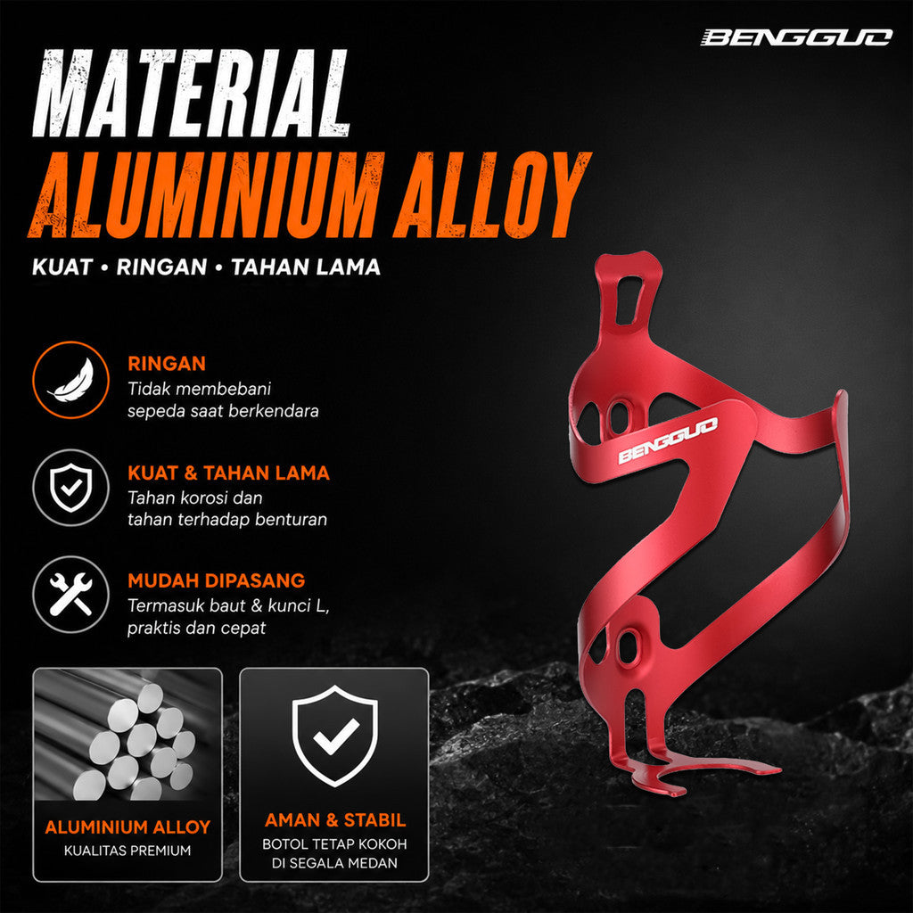 Holder Botol Minum Sepeda MTB Roadbike Aluminium Alloy Bengguo BG-4319 Free 2 Pcs Baut + Kunci L